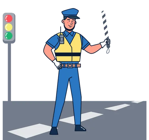 The Traffic Policeman Waved His Hand Signal At The Crosswalk Road Security Traffic Control Patrol Officer Parking Controller Vector Isolated Vector Illustration Of A Flat Design 일러스트레이션