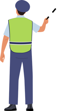 Traffic Policeman Hold Baton  Illustration