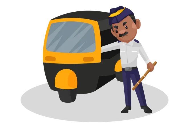 Traffic policeman is stopping an auto Illustration