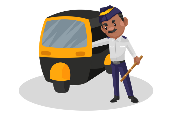 Traffic policeman is stopping an auto  Illustration