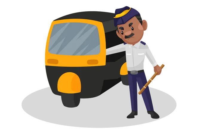 Traffic policeman is stopping an auto  Illustration