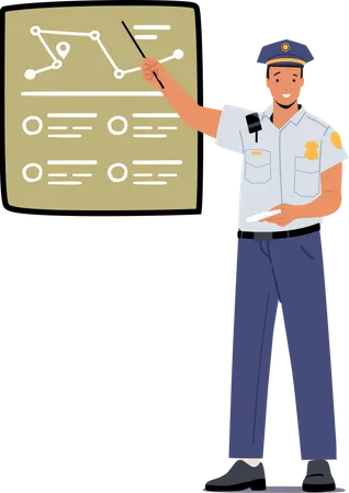 Traffic Policeman Pointing On Chart Police Officer Wear Uniform Isolated On White Background Cop Male Character Professional Occupation Road Inspector Job Cartoon People Vector Illustration Illustration