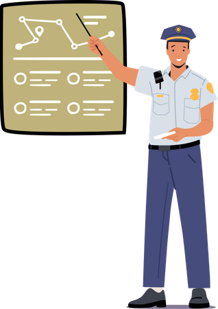 Traffic Policeman Pointing on Chart  Illustration