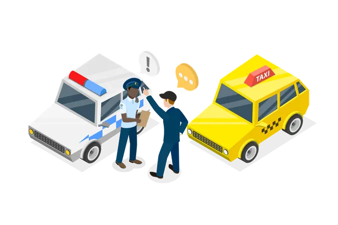 3 D Isometric Flat Vector Illustration Of Traffic Rules Violation Police Officer Is Writing A Speeding Ticket 일러스트레이션