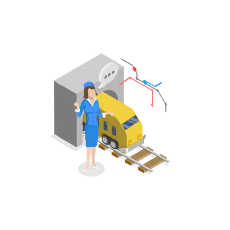 3 D Isometric Flat Vector Illustration Of Train Conductor Railway Worker Item 2 Illustration
