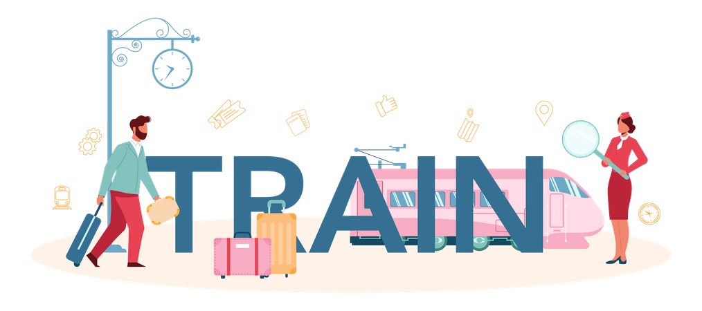 Train conductor help passenger  Illustration