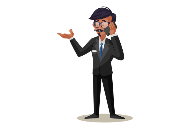 Train Conductor Talking on Phone  Illustration