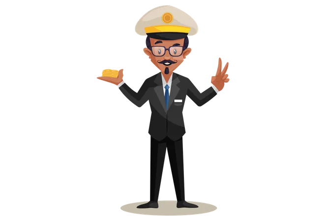 Train Conductor with coins Illustration