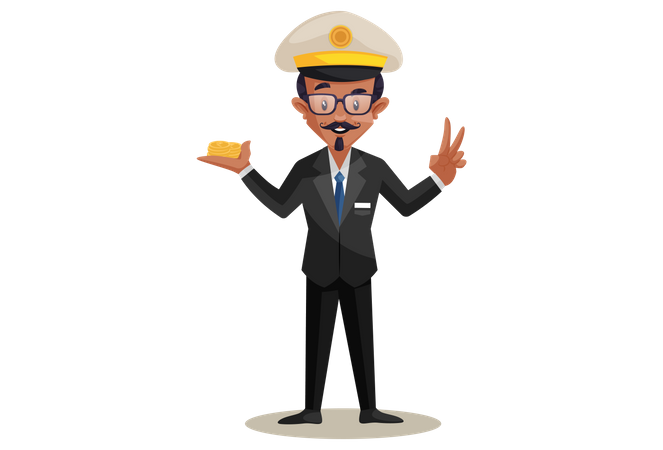 Train Conductor with coins  Illustration