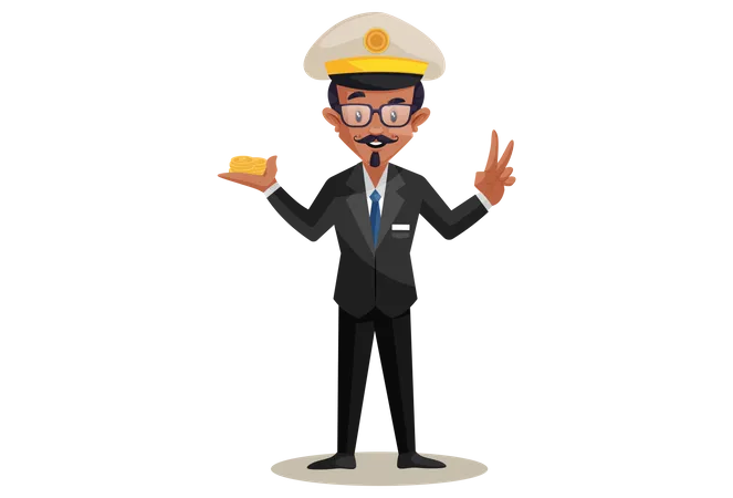 Train Conductor with coins  Illustration