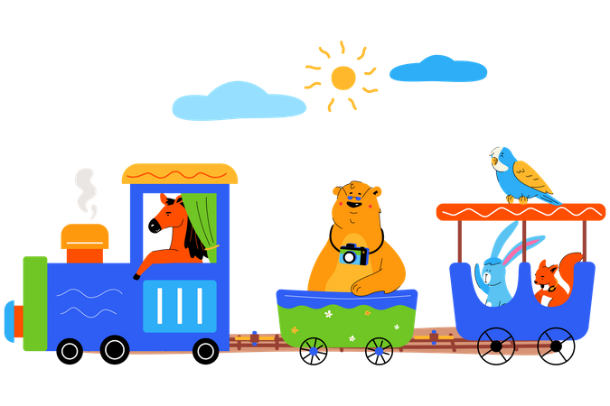 Train enfantin avec des animaux mignons  Illustration