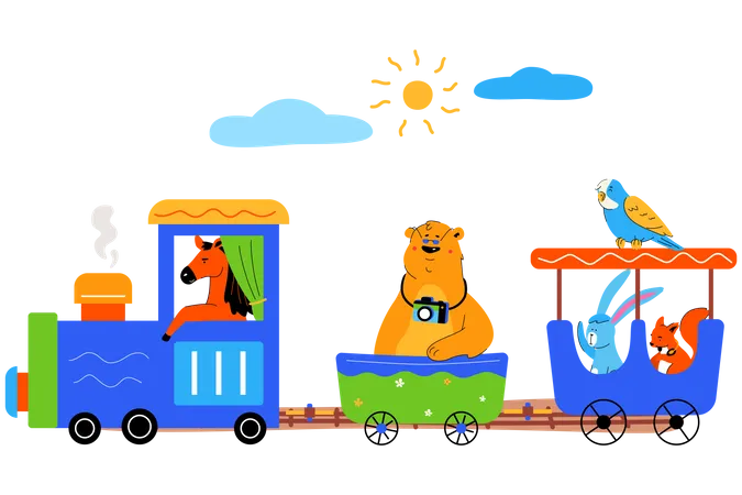 Train enfantin avec des animaux mignons  Illustration