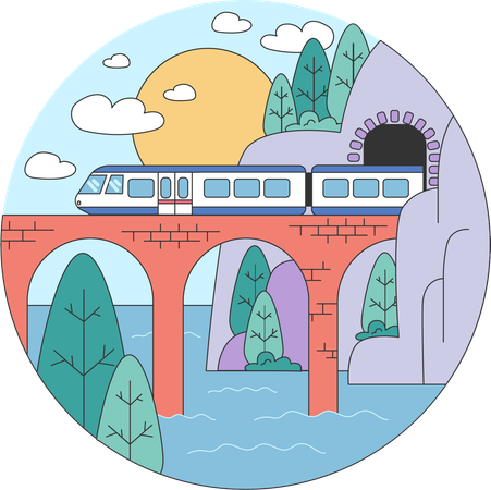 Train on bridge  Illustration