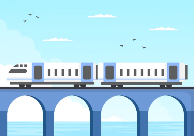 Train on bridge  Illustration