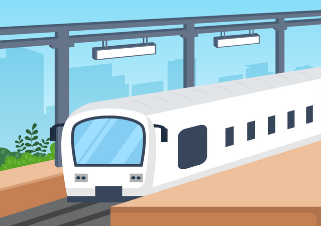 Train Station stopping in station  Illustration