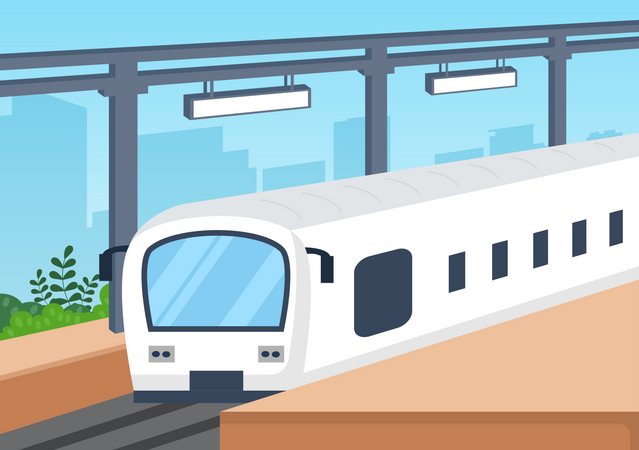 Train Station stopping in station Illustration