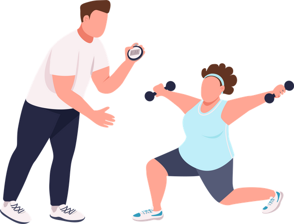 Trainer helping lady with training  Illustration