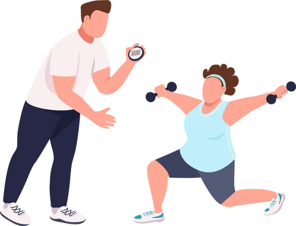 Trainer helping lady with training  Illustration