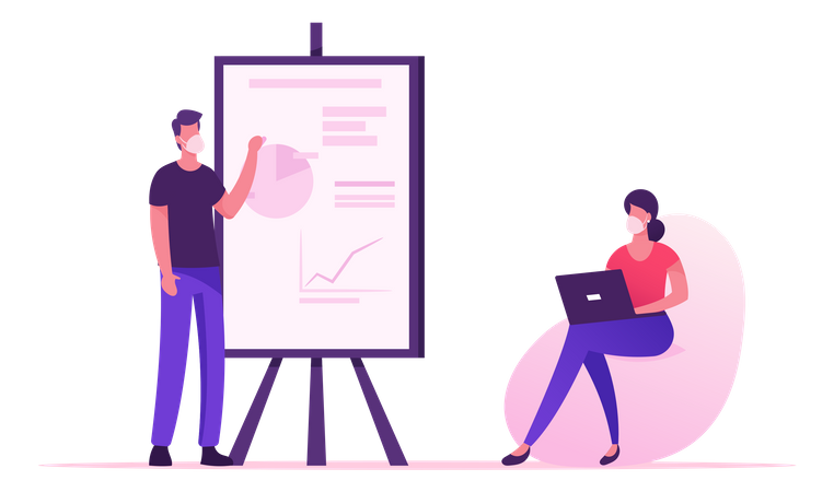 Trainer Stand At Whiteboard With Data Analysis Charts  Illustration