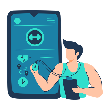Trainer tracks health on fitness app  Illustration