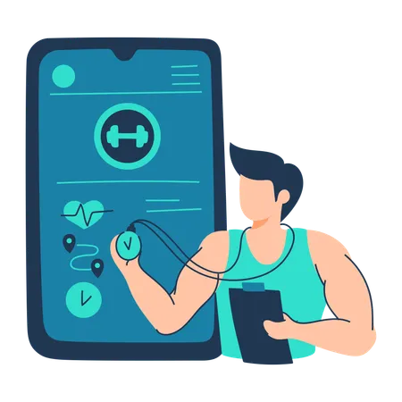 Trainer tracks health on fitness app  Illustration