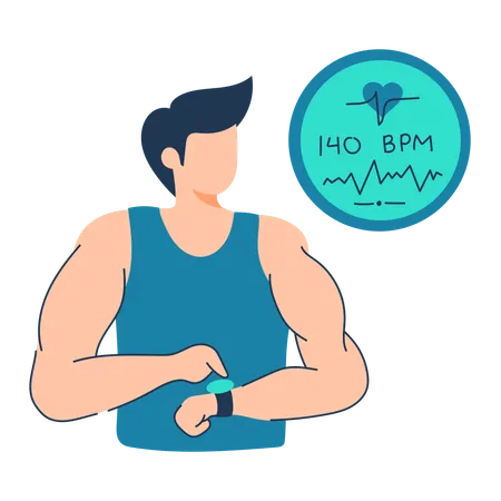 Trainer tracks heartbeat control on smart watch  イラスト