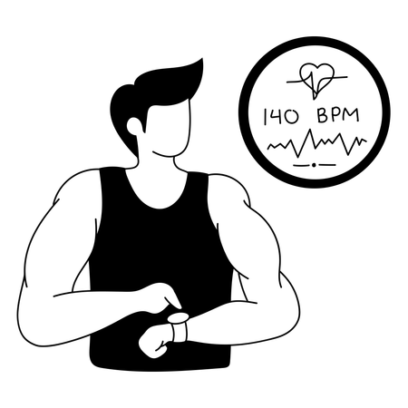 Trainer tracks heartbeat control on smart watch  Illustration