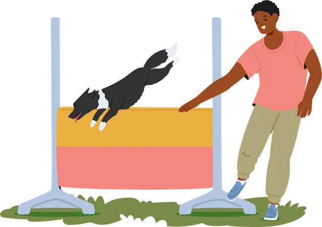 Trainer training dog in outdoor  Illustration