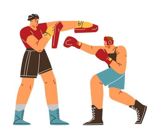 Trainer training male boxer  Illustration