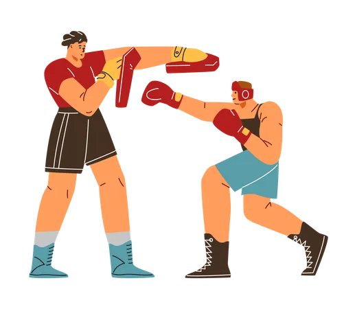 Trainer training male boxer  Illustration