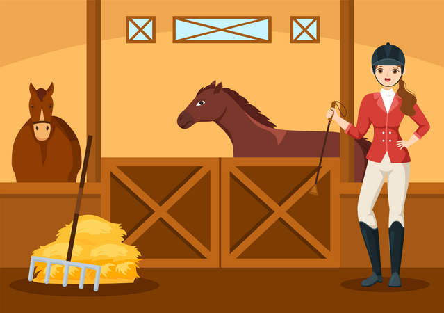 Trainerin mit Pferd  Illustration