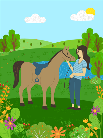 Trainerin mit Pferd  Illustration