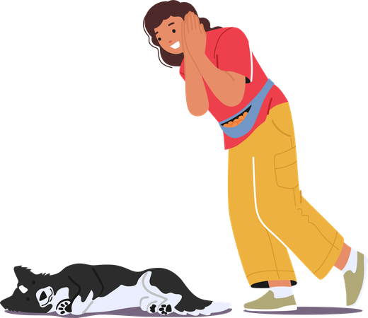 Training giving lying command to dog  Illustration