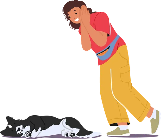 Training giving lying command to dog  Illustration