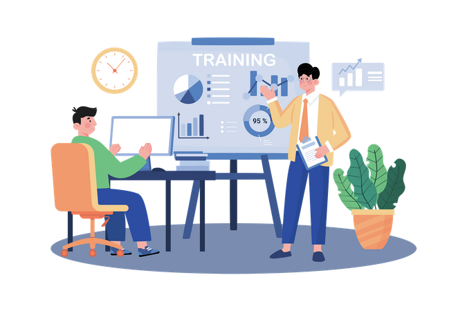 Training manager developing training programs for the team  Illustration