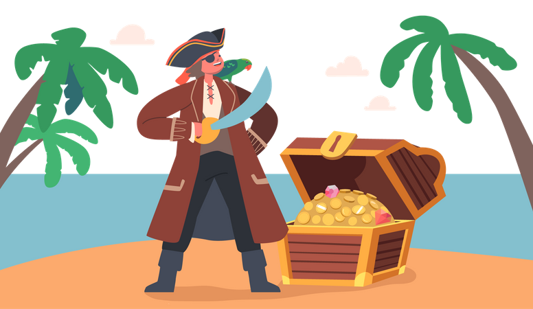 Traje de pirata infantil con traje de corsario  Ilustración