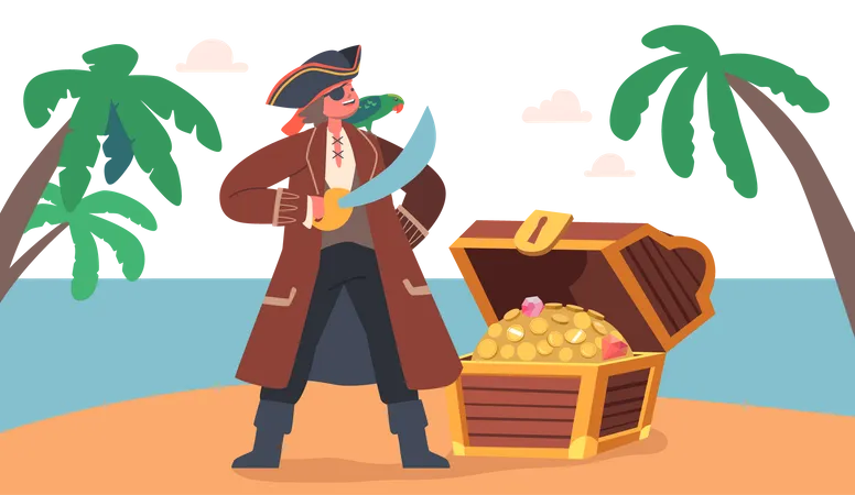 Traje de pirata infantil con traje de corsario  Ilustración