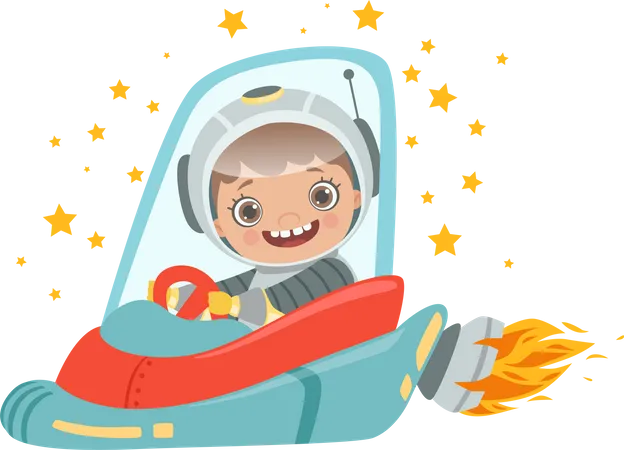 Traje de astronauta niño en cohete  Ilustración