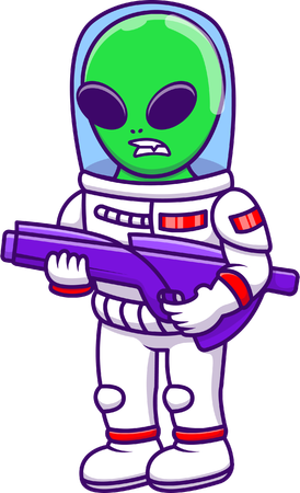 Traje espacial alienígena con pistola  Ilustración