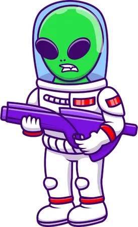 Traje espacial alienígena con pistola  Ilustración