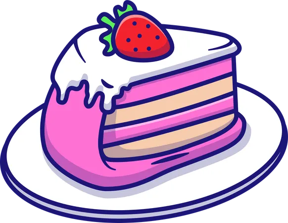 Tranche de gâteau rose aux fraises  Illustration