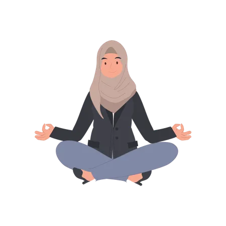 Tranquil Islamic Businesswoman In Meditation For Peaceful Workspace Illustration