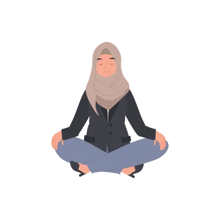 Tranquil Islamic Businesswoman In Meditation For Peaceful Workspace Illustration
