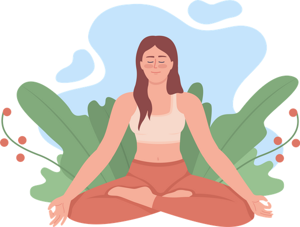 Tranquil woman meditating outdoor Illustration