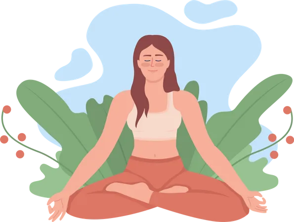 Tranquil woman meditating outdoor  Illustration