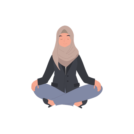 Tranquila empresaria islámica en meditación para un espacio de trabajo pacífico  Ilustración