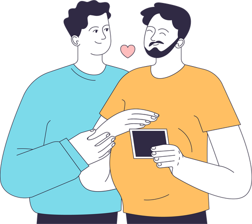 Trans couple celebrating pregnancy  イラスト