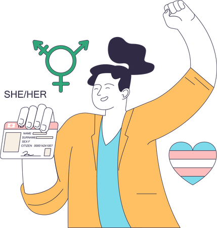 Trans girl showing identification card  Illustration