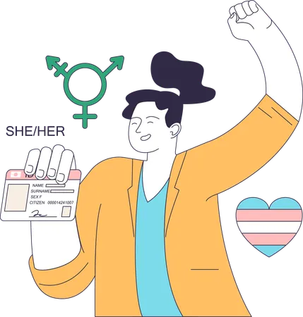 Trans girl showing identification card  Illustration