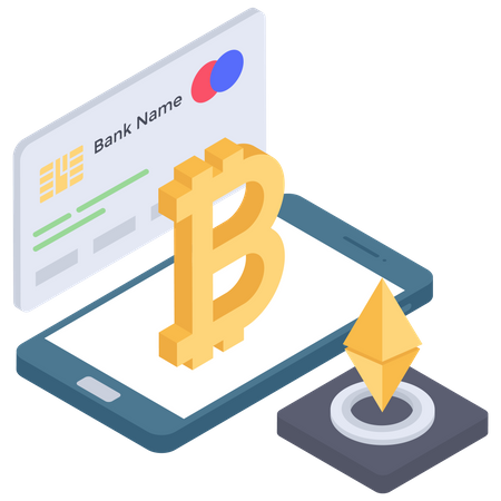 Transação bancária bitcoin e ethereum  Ilustração